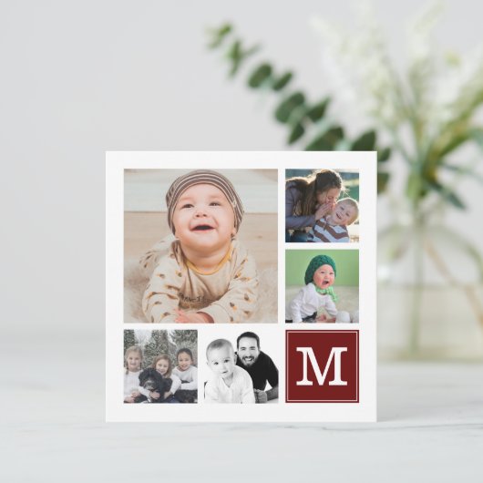 カスタム写真コラージュ10枚フォトレッドモノグラム シーズンカード (スタンド正面)