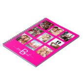 カスタム写真コラージュ モノグラム ホットピンク 日記 ノートブック (左側)