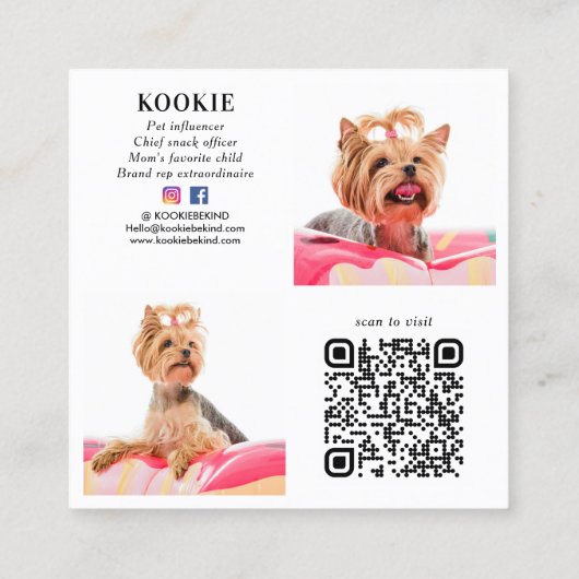 カスタム写真コラージュSNSペットインフルエンサー スクエア名刺 (裏面)