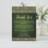 カスタム写真サンキューグリーン素朴金ゴールドレース サンキューカード (スタンド正面)