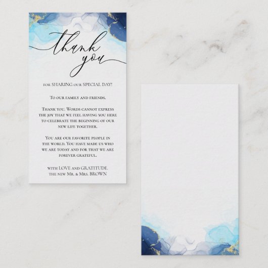 カスタム写真サンキュー青グラデーション金ゴールド エンクロージャーカード (正面/裏面)