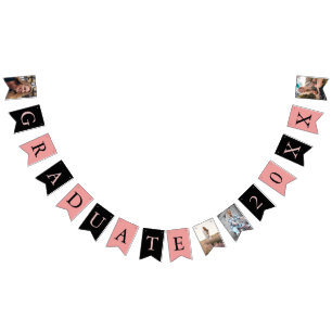 カスタム写真シックピンクブラック大学院  バンティングフラッグ