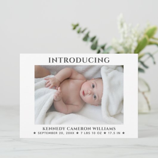 カスタム写真シンプル可愛いハローベビー生まれたばかりの誕生 案内状 (スタンド正面)