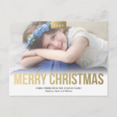 カスタム写真シンプル金ゴールドはっきりしたMerry Chrimas シーズンポストカード (正面)