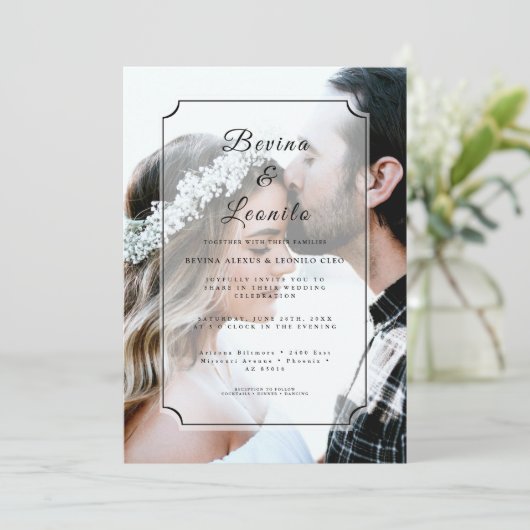 カスタム写真シンプルGVエレガント Script結婚の 招待状 (スタンド正面)