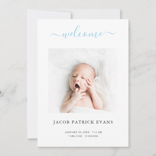 カスタム写真シンプルScriptモダン誕生の発表 案内状 (正面)