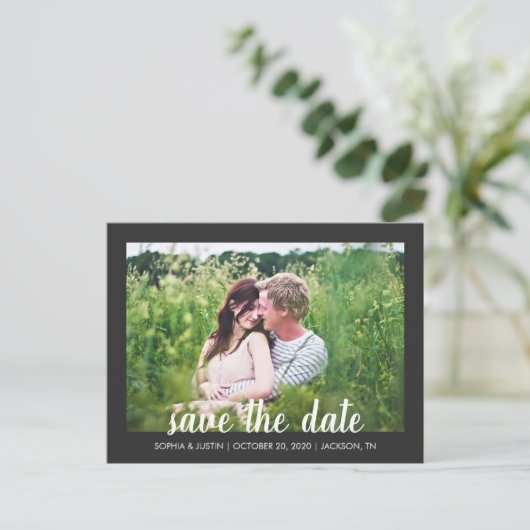 カスタム写真スクリプトが日付のはがきを保存 案内ポストカード (スタンド正面)