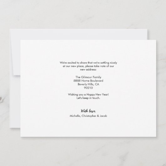 カスタム写真スクリプトの新しいホームアドレスを移動 案内状 (裏面)