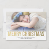 カスタム写真スタイリッシュ金ゴールドはっきりしたメリークリスマス シーズンカード (正面)