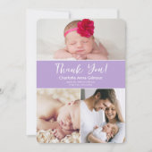 カスタム写真ソフトパープル赤ちゃんガールシャワー サンキューカード (正面)
