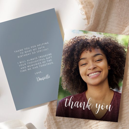 カスタム写真ダスティブルー30歳の誕生日パーティー サンキューカード