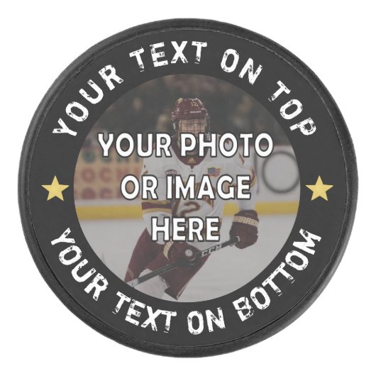 カスタム写真テキストと色パーソナライズされた アイスホッケーパック (正面)