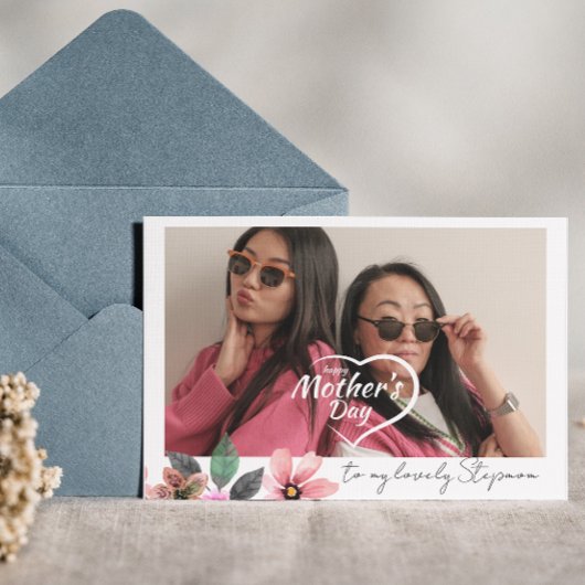 カスタム写真テキスト 花の幸せな母の日 ステップママ シーズンカード
