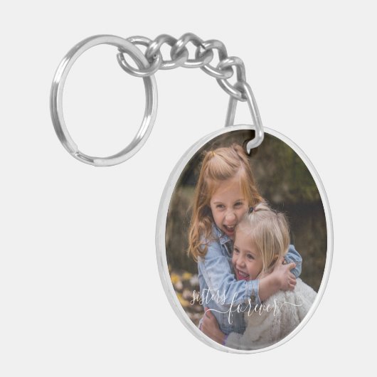 カスタム写真テンプレートパーソナライズされたシスターズフォーエバー キーホルダー (正面左)