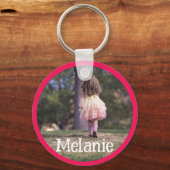 カスタム写真テンプレートピンクのフレーム縁どキッズ キーホルダー (正面)