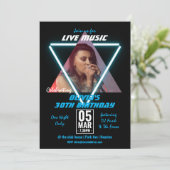 カスタム写真ネオンとブラック30歳の誕生日パーティー 招待状 (スタンド正面)