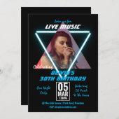 カスタム写真ネオンとブラック30歳の誕生日パーティー 招待状 (正面/裏面)