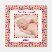 カスタム写真ハすてきピーベビーの初めてのクリスマス マグネット (正面)