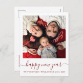 カスタム写真ハッピーニューイヤー暗赤色スクリプト シーズンポストカード (正面/裏面)