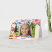 カスタム写真ハッピーバースデーかわいらしフローラエレガント カード (正面)