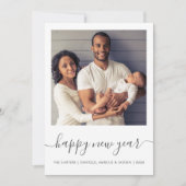カスタム写真ハッピー新年グレースクリプトミニマリスト シーズンカード (正面)