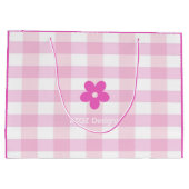 カスタム写真ハッピー15誕生日ピンクホワイトプレイド ラージペーパーバッグ (裏面)