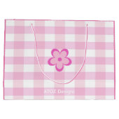 カスタム写真ハッピー17誕生日ピンクホワイトプレイド ラージペーパーバッグ (裏面)