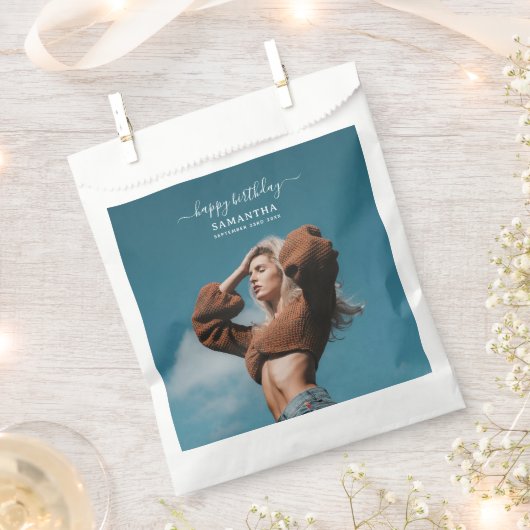 カスタム写真バースデーパーティーセルフィー写真 フェイバーバッグ (クリップ留めされた状態)