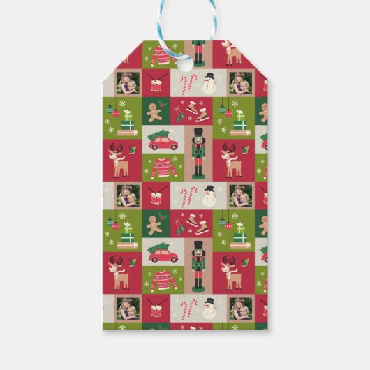 カスタム写真パッチワークのクリ伝統的スマス ギフトタグ (正面)