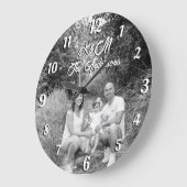 カスタム写真パーソナライズされた名(白黒) ラージ壁時計 (傾斜)