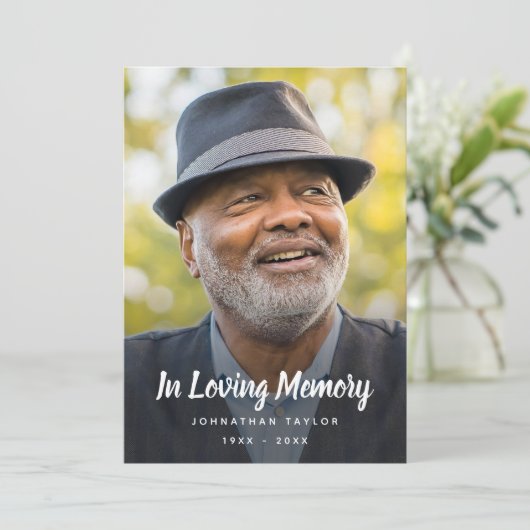 カスタム写真パーソナライズされた追悼式 招待状 (スタンド正面)
