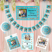 カスタム写真パーティー動物テーマ子供の誕生日 バンティングフラッグ