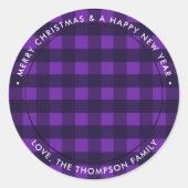 カスタム写真パープルバッファロープレイドメリークリスマス ラウンドシール (正面)