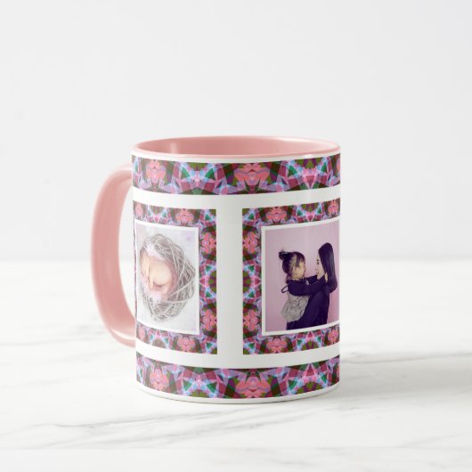 カスタム写真ピンク柄お母さんの日ママ母ミイラ マグカップ (正面左)