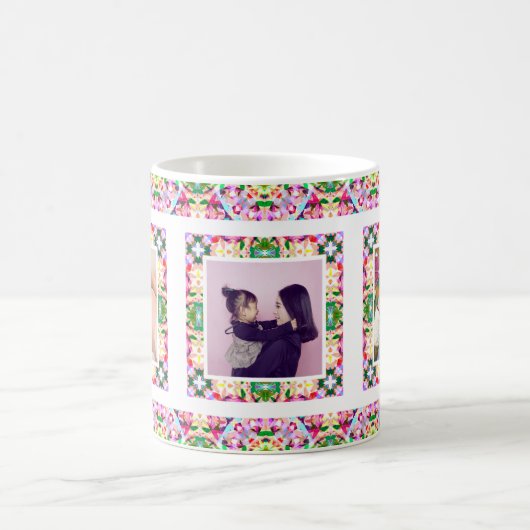 カスタム写真ピンク色の緑の母の日の母のキープサケ コーヒーマグカップ (中央)
