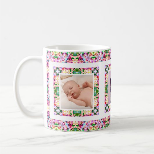 カスタム写真ピンク色の緑の母の日の母のキープサケ コーヒーマグカップ (左)