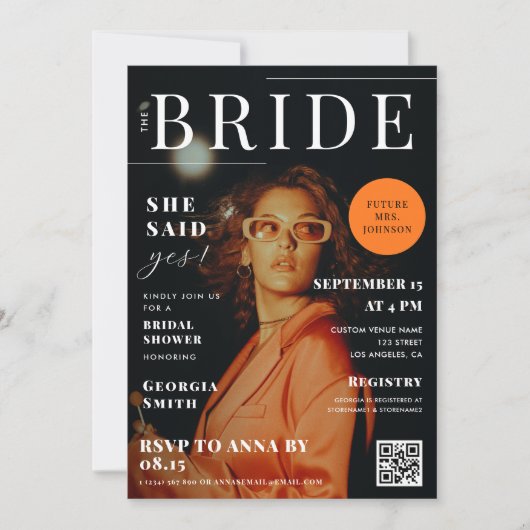 カスタム写真ファッション雑誌カバーブライダルシャワー 招待状 (正面)