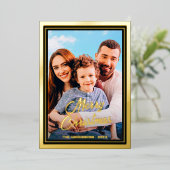 カスタム写真ファミリー名メリークリスマススクリプト 箔シーズンカード (立ち正面)