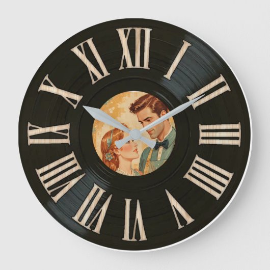 カスタム写真フェイクレトロクラシックレコード ラージ壁時計 (正面)
