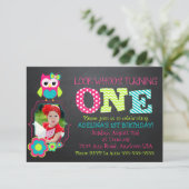 カスタム写真フクロウ1歳誕生日の招待 招待状 (スタンド正面)