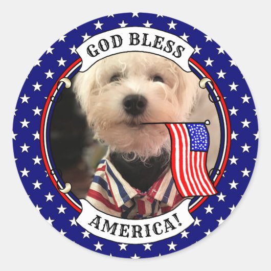 カスタム写真フレームUSAアメリカ国旗の愛国的おもしろい ラウンドシール (正面)