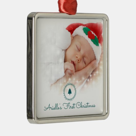 カスタム写真ベビーの初めてのクリスマス メタルオーナメント (右)