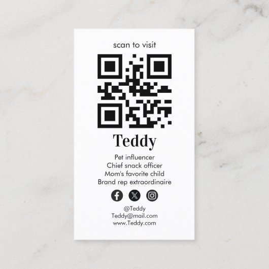 カスタム写真ペットパピードッグソーシャルメディアQRコード 名刺 (裏面)