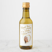 カスタム写真ホワイト金ゴールドありがとう50誕生日 ワインラベル (正面)