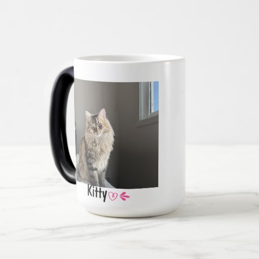 カスタム写真マグッパーソナライズされたグ、文字、ペット猫の写真 モーフィングマグカップ (正面左)