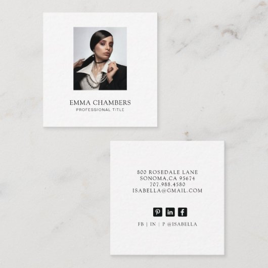 カスタム写真ミニマモダンリストホワイトスクエアバス スクエア名刺 (正面/裏面)