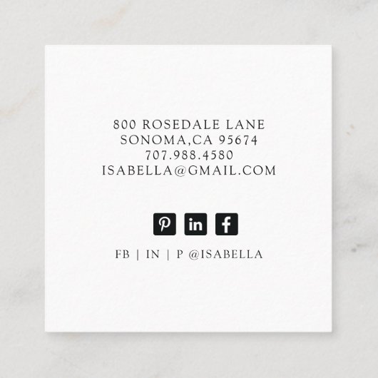 カスタム写真ミニマモダンリストホワイトスクエアバス スクエア名刺 (裏面)