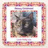 カスタム写真メリーすてきス猫ネコちゃん スクエアペーパーコースター (正面)