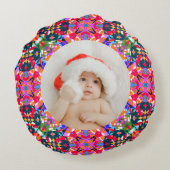 カスタム写真メリークリスマスモダンカラフル ラウンドクッション (裏面)