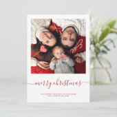 カスタム写真メリークリスマスレッドスクリプトミニマリスト シーズンカード (スタンド正面)